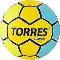 Мяч ганд. "TORRES Training" арт.H32152, р.2, ПУ, 4 подкл. слоя, руч. сшивка, желто-голубой