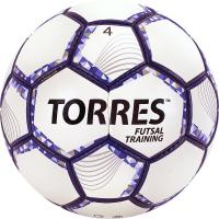 Мяч футзал. "TORRES Futsal Training" арт.FS32044, р.4, 32 пан. PU, 4 подкл. слоя, бело-фиолет-черн