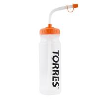 Бутылка для воды "TORRES", арт. SS1029, 750 мл, с трубкой, мягкий пластик,  прозр., оранж. крышк
