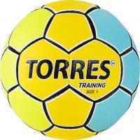 Мяч ганд. "TORRES Training" арт.H32151, р.1, ПУ, 4 подкл. слоя, руч. сшивка, желто-голубой