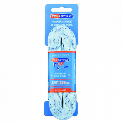 Шнурки для коньков "Texstyle Double Blue Line Waxed" арт.1510MT-WH-305, полиэстер, 305см, белый