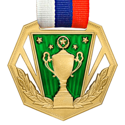 Медаль MZP 369-60/GGN с лентой (D-60 мм, s-2 мм)  латунь